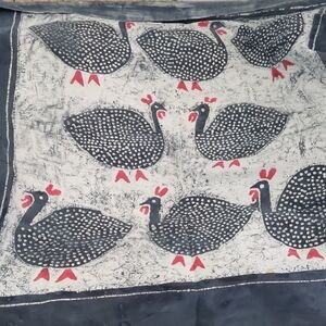 Unique Rare Hand Painted Batik Guinea Fowl Patterned Heavy Fabric Navy Red 60x60